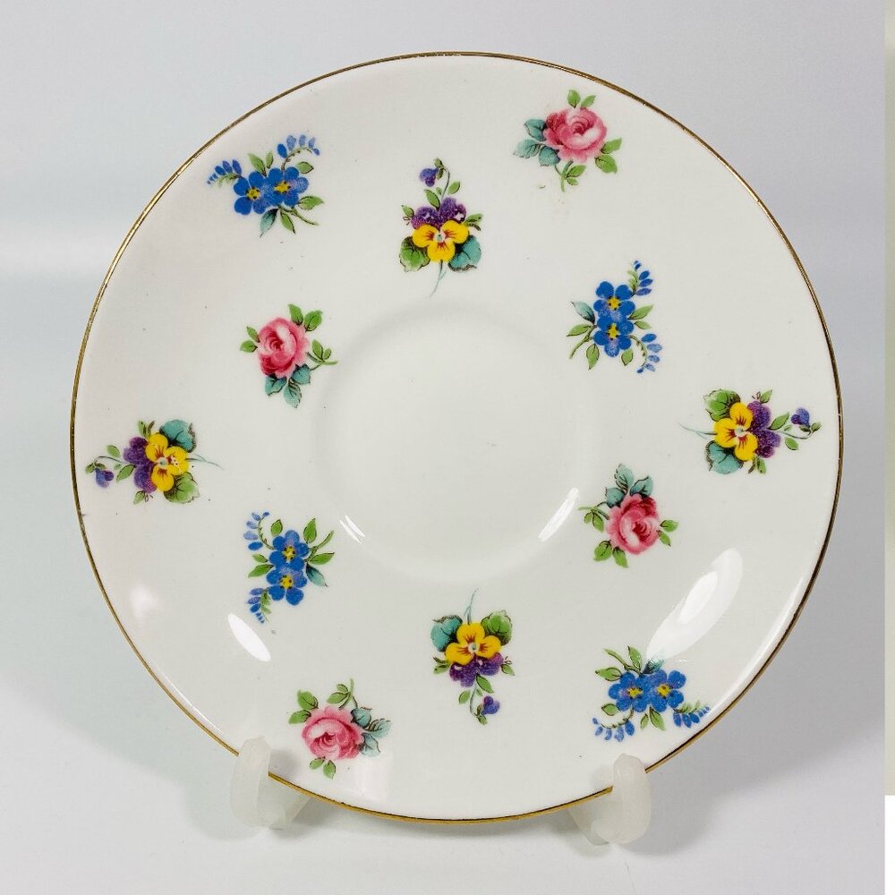 Crown Staffordshire multi colored flowers saucer